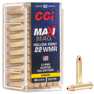 CCI Ammunition, .22 Winchester Magnum Rimfire, HP, Maxi Mag, Varmint, 40 gr [50]